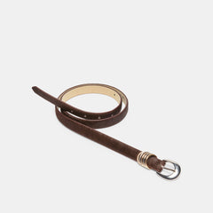 CRESCENT BUCKLE MIXED METAL BELT CHESTNUT CALF HAIR