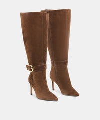 KINZY EXTRA WIDE CALF BOOTS DK BROWN SUEDE
