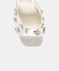 GENENE RHINESTONE HEELS WHITE SATIN