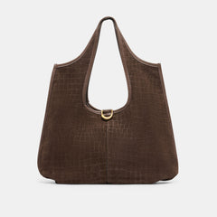 PAVA TOTE MID BROWN EMBOSSED SUEDE