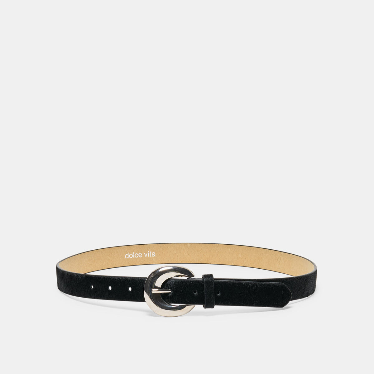 CHUNKY CURVED BUCKLE BELT BLACK CALF HAIR