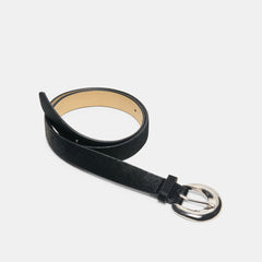 CHUNKY CURVED BUCKLE BELT BLACK CALF HAIR