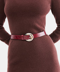CHUNKY CURVED BUCKLE BELT BURGUNDY