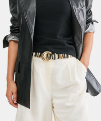 CHUNKY CURVED BUCKLE BELT TAN ZEBRA CALF HAIR