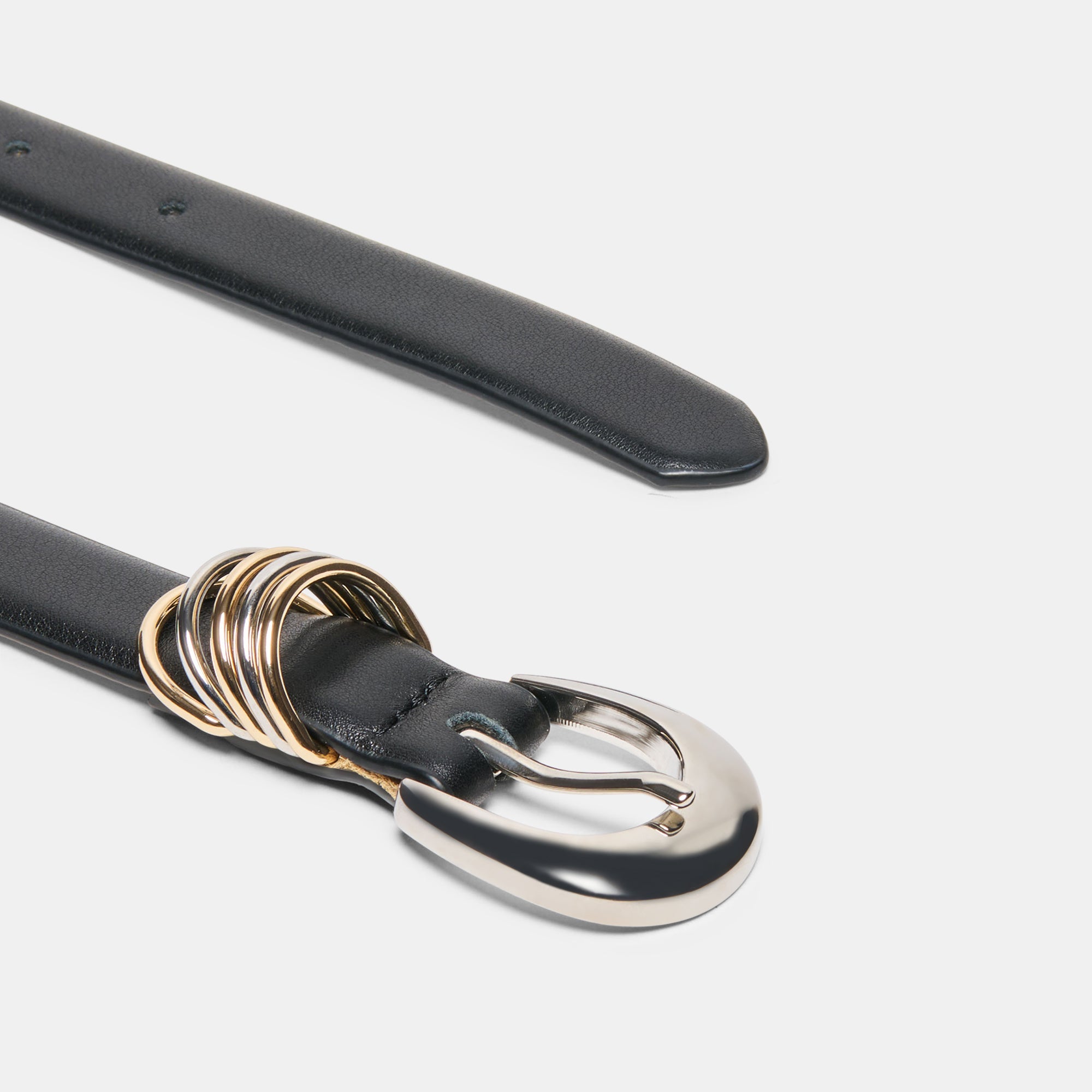 CRESCENT BUCKLE MIXED METAL BELT BLACK