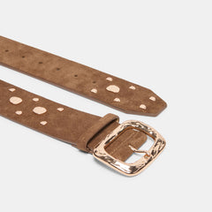 RECTANGLE BUCKLE STUDDED BELT BROWN