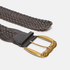 WOVEN WESTERN BUCKLE BELT ESPRESSO GOLD