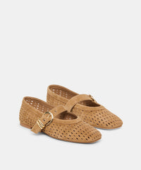MIKEL BALLET FLATS LT BROWN PERFORATED SUEDE