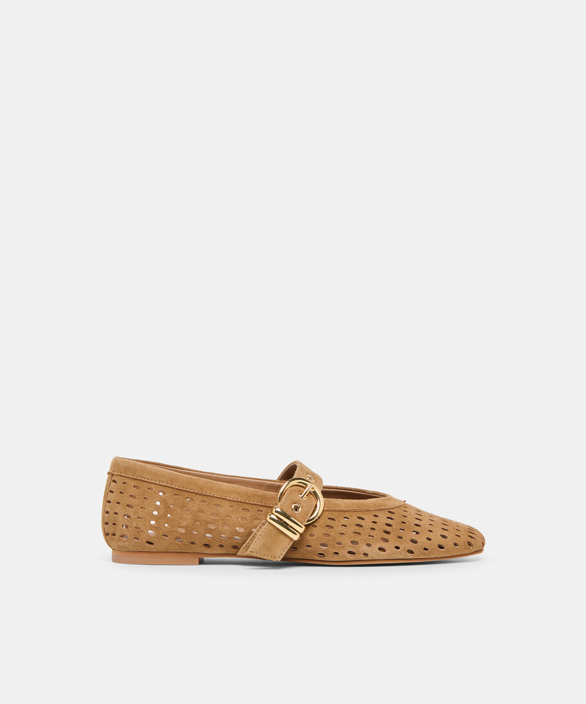 MIKEL BALLET FLATS LT BROWN PERFORATED SUEDE