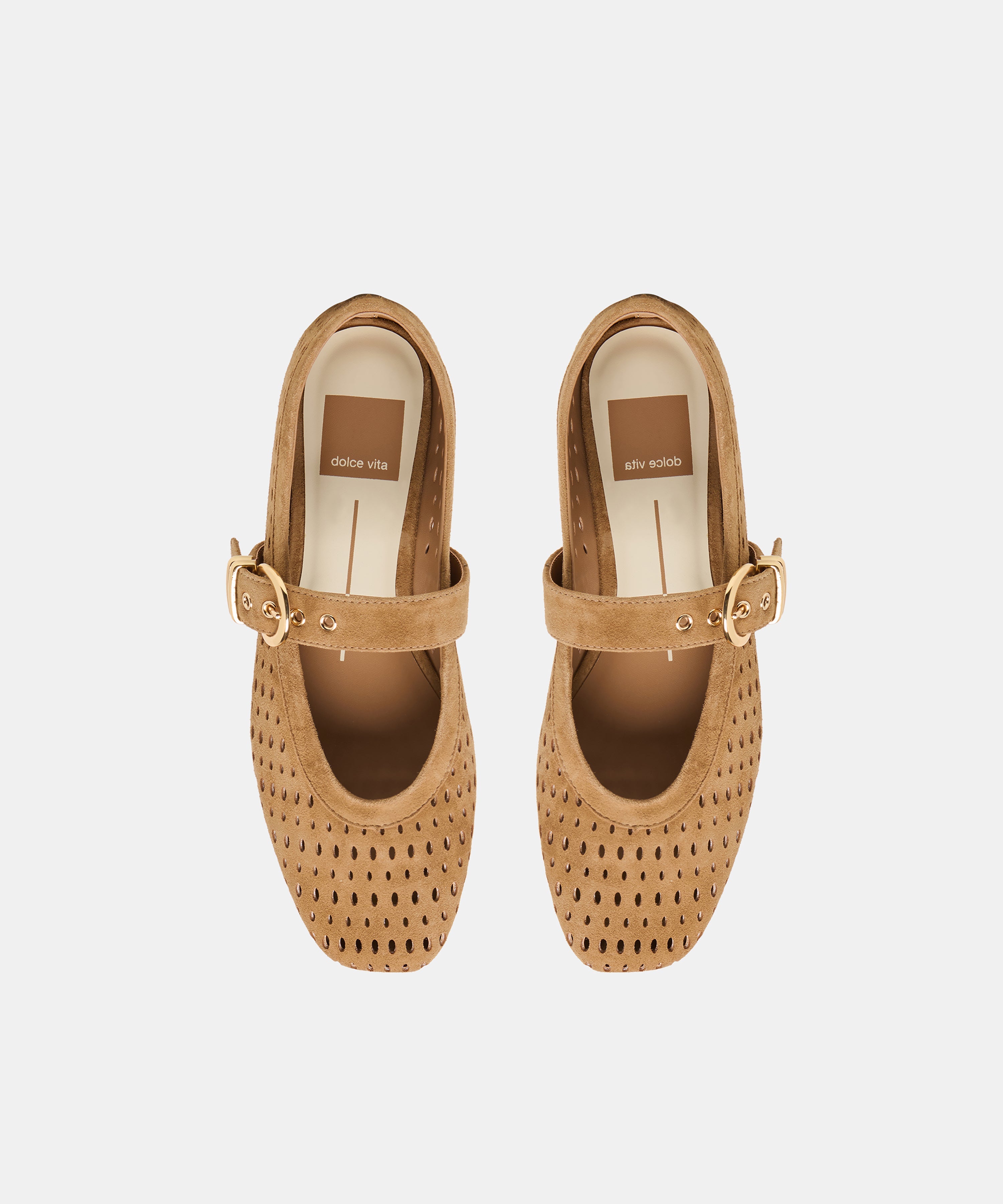 MIKEL BALLET FLATS LT BROWN PERFORATED SUEDE