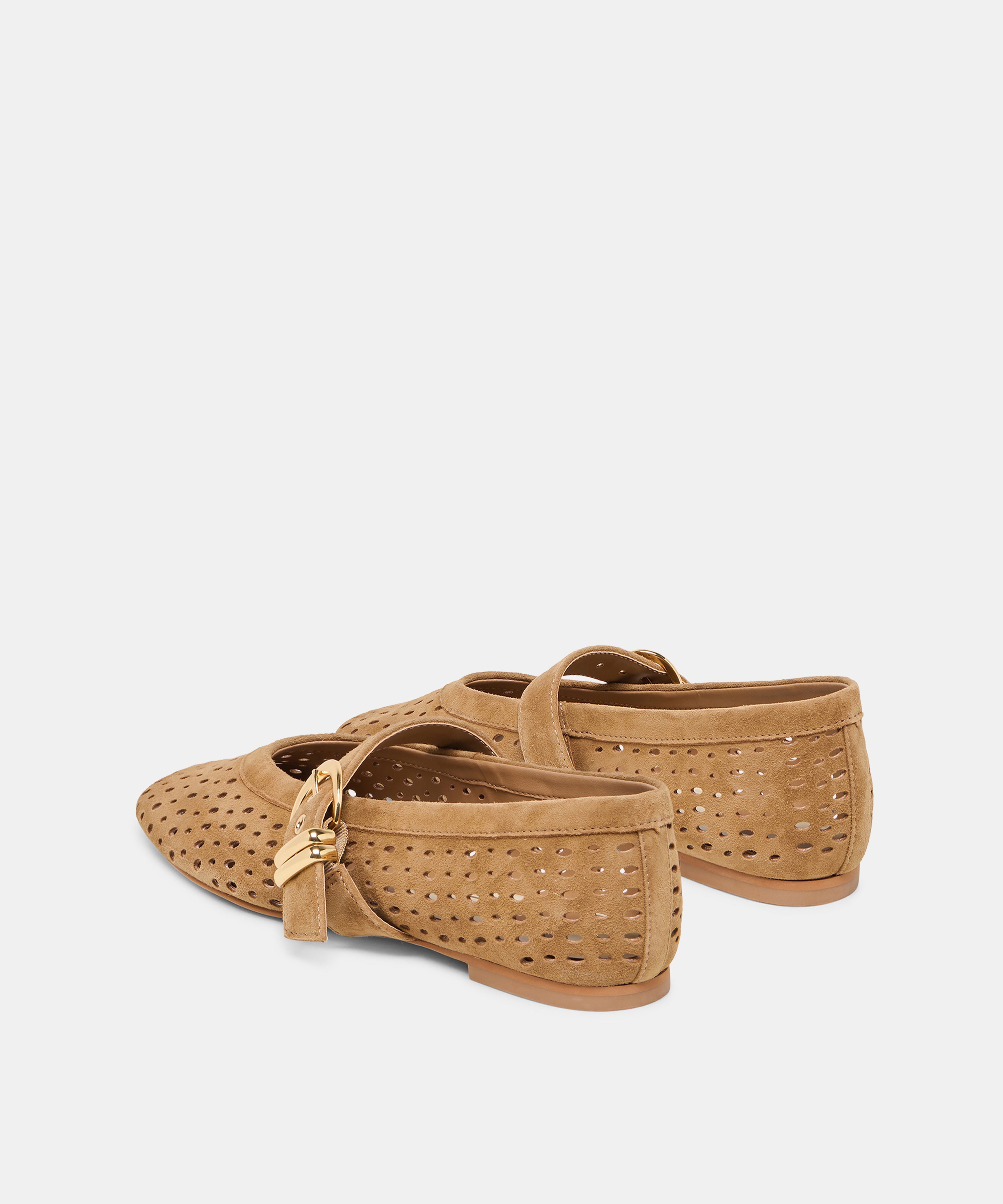 MIKEL BALLET FLATS LT BROWN PERFORATED SUEDE