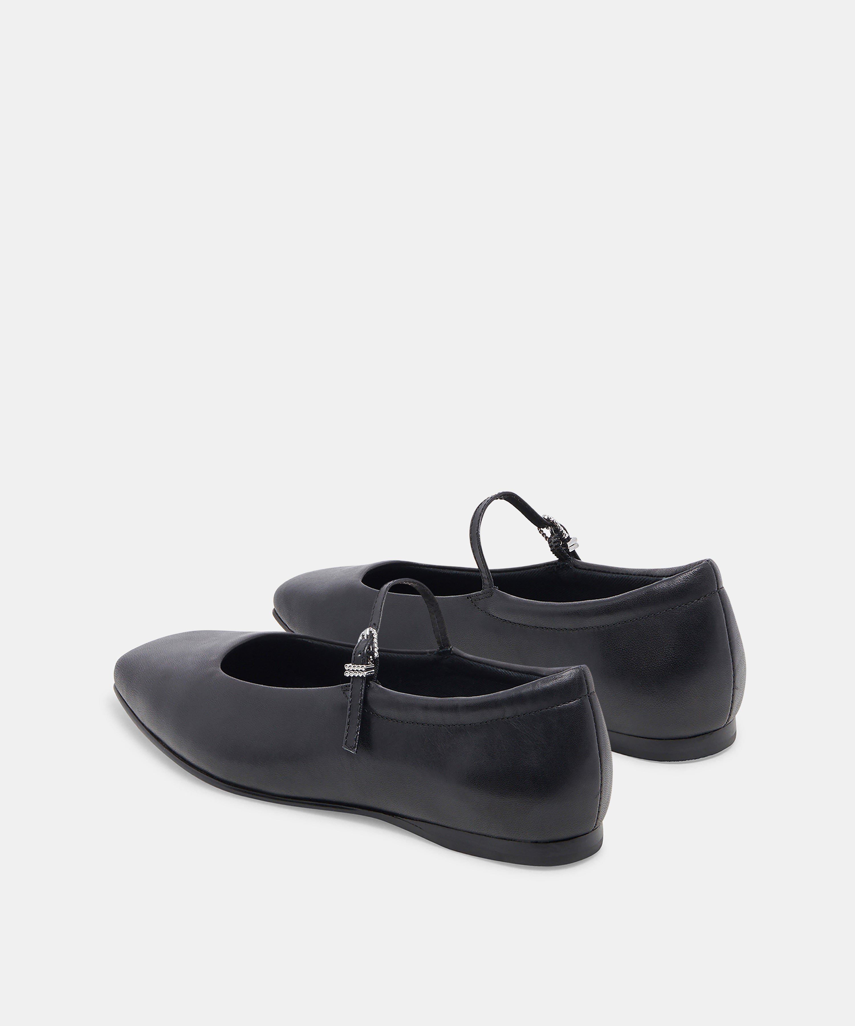 REYES WIDE BALLET FLATS BLACK LEATHER