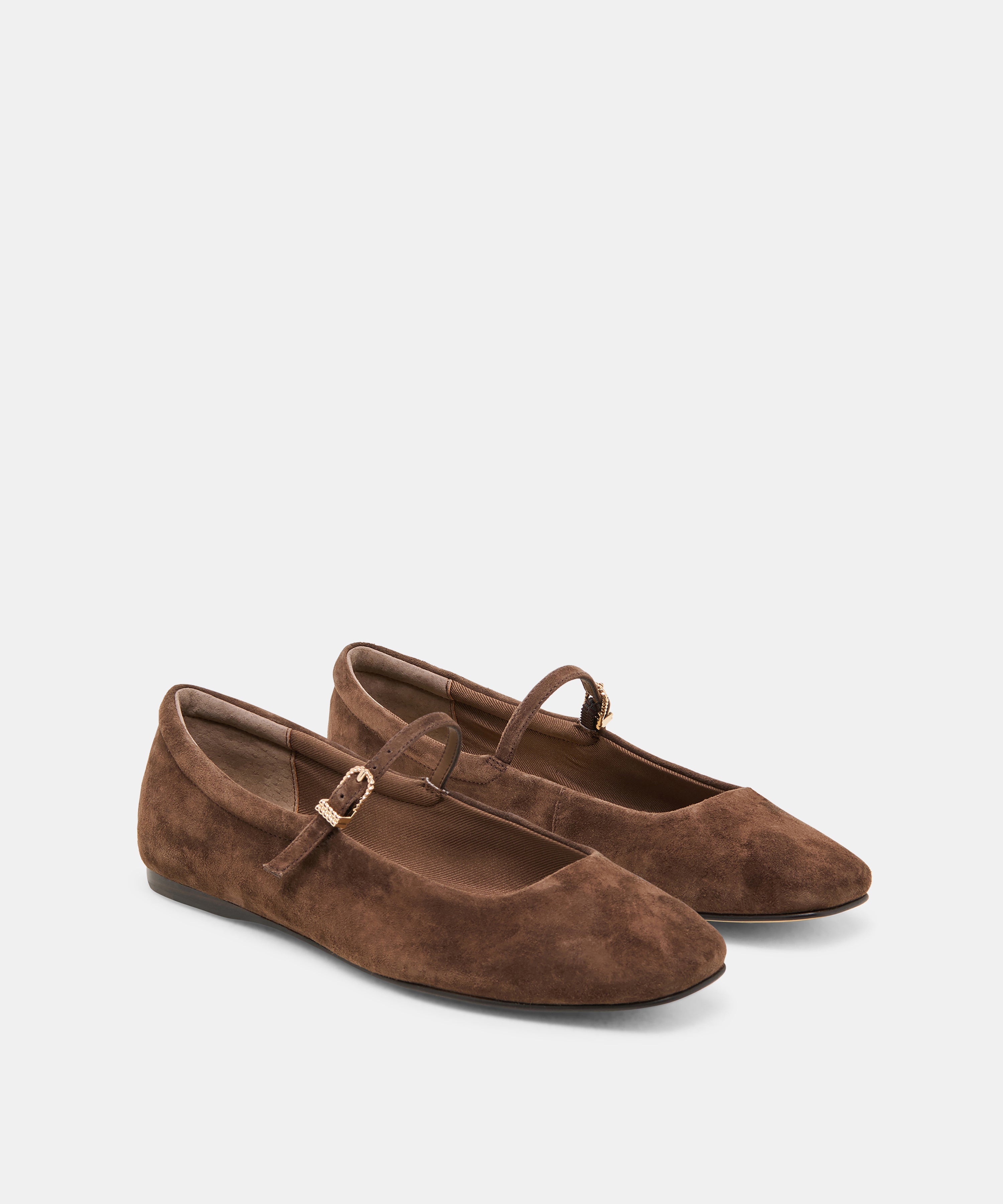 REYES WIDE BALLET FLATS DK BROWN SUEDE