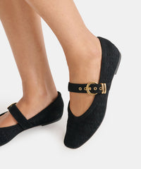 MIKELA BALLET FLATS ONYX PERFORATED SUEDE