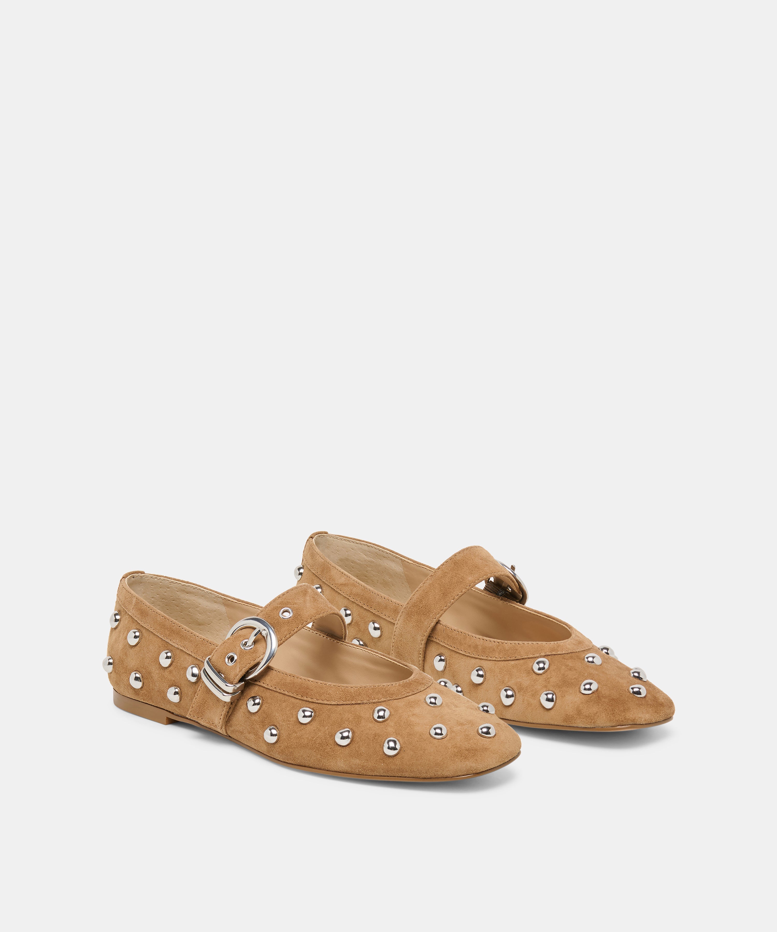 MIKEL STUD BALLET FLATS LT BROWN SUEDE