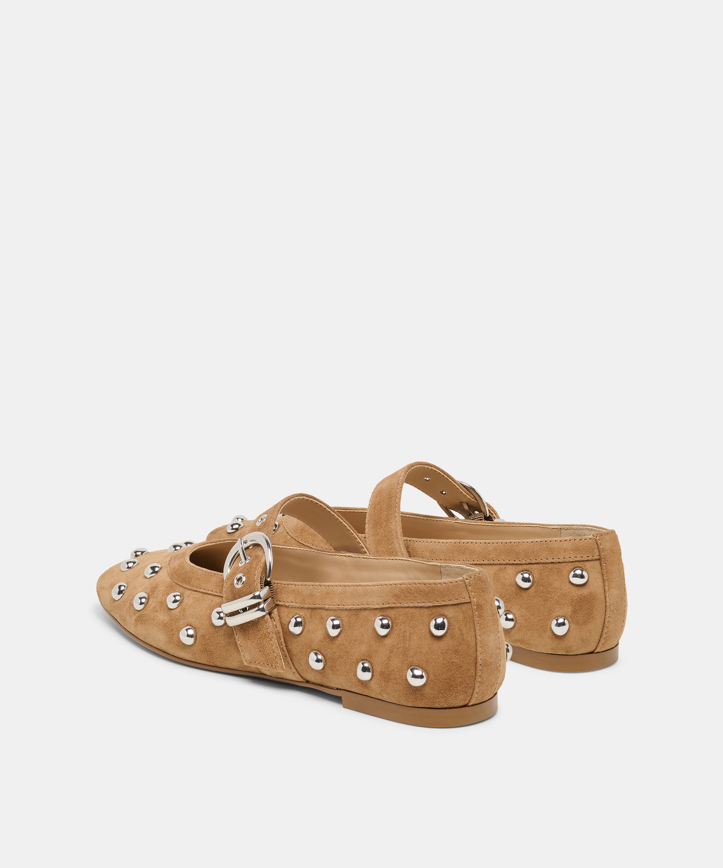MIKEL STUD BALLET FLATS LT BROWN SUEDE