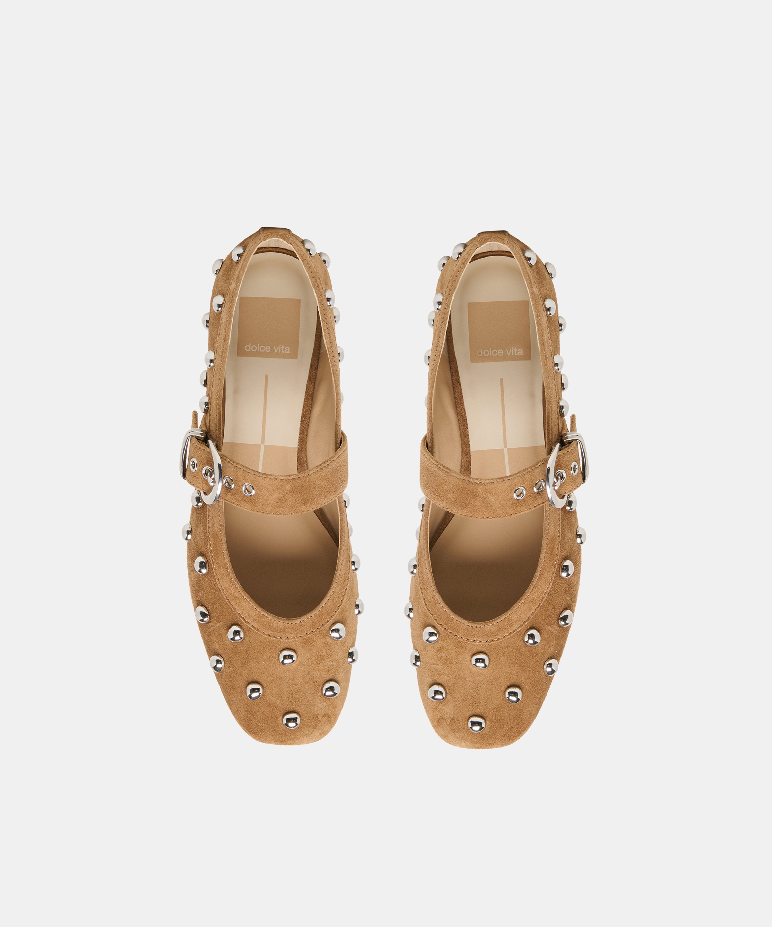 MIKEL STUD BALLET FLATS LT BROWN SUEDE