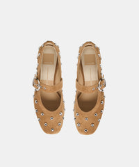 MIKEL STUD BALLET FLATS LT BROWN SUEDE