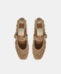 MIKEL STUD BALLET FLATS OLIVE SUEDE