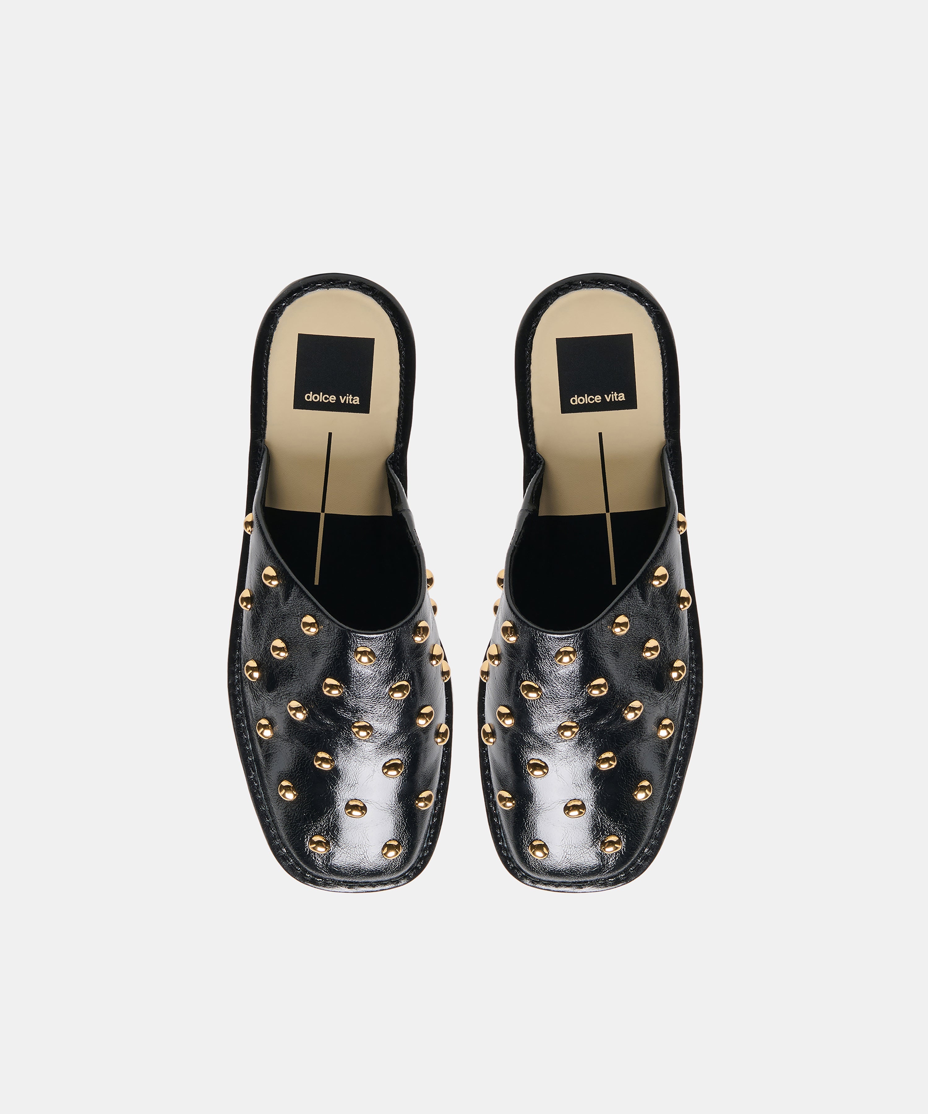 PHIRA STUD FLATS BLACK LEATHER