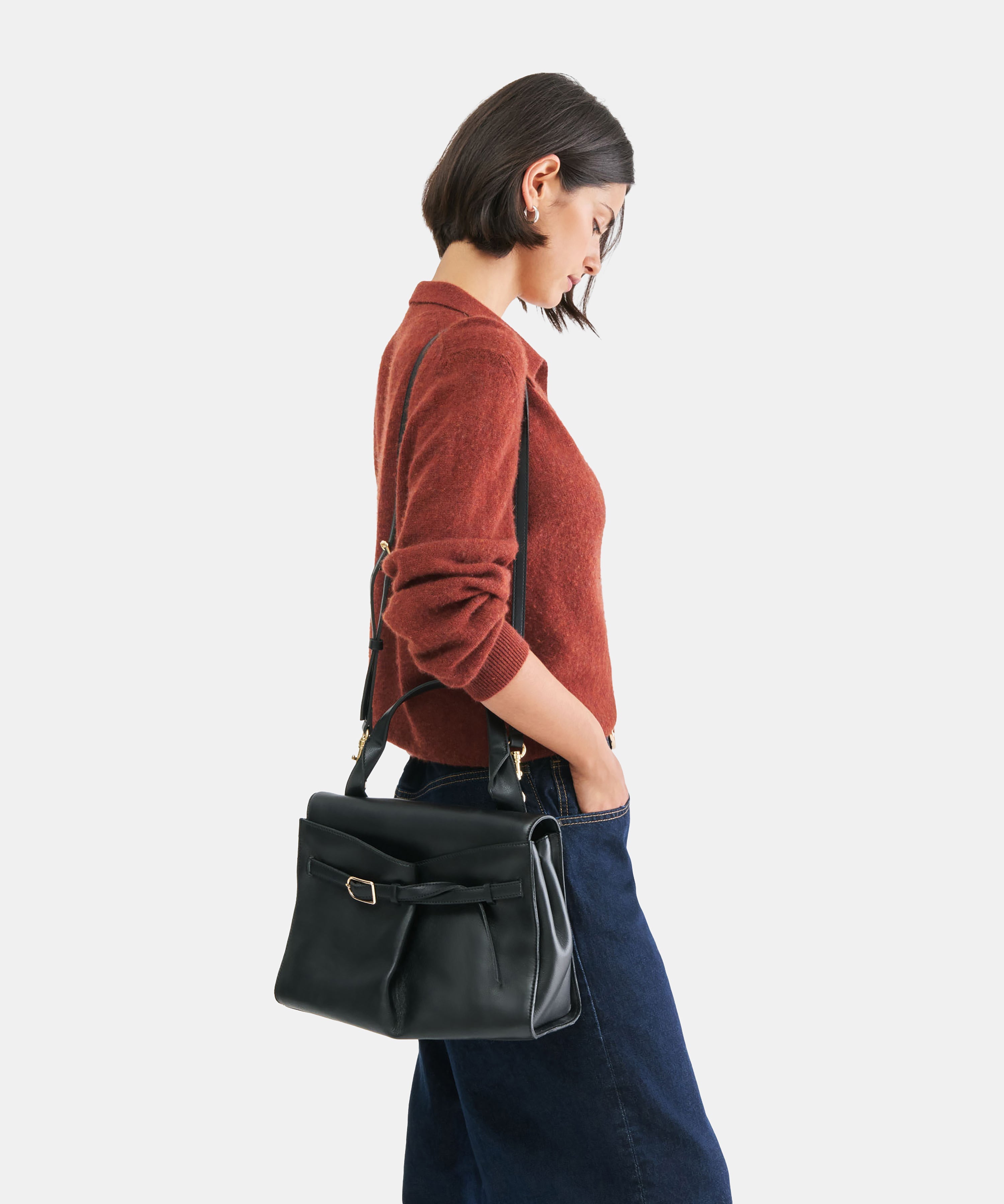 BORGO HANDBAG BLACK LEATHER