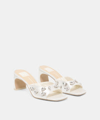 GENENE RHINESTONE HEELS WHITE SATIN