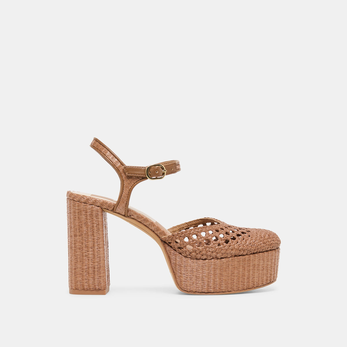 GERO HEELS MID BROWN WOVEN RAFFIA