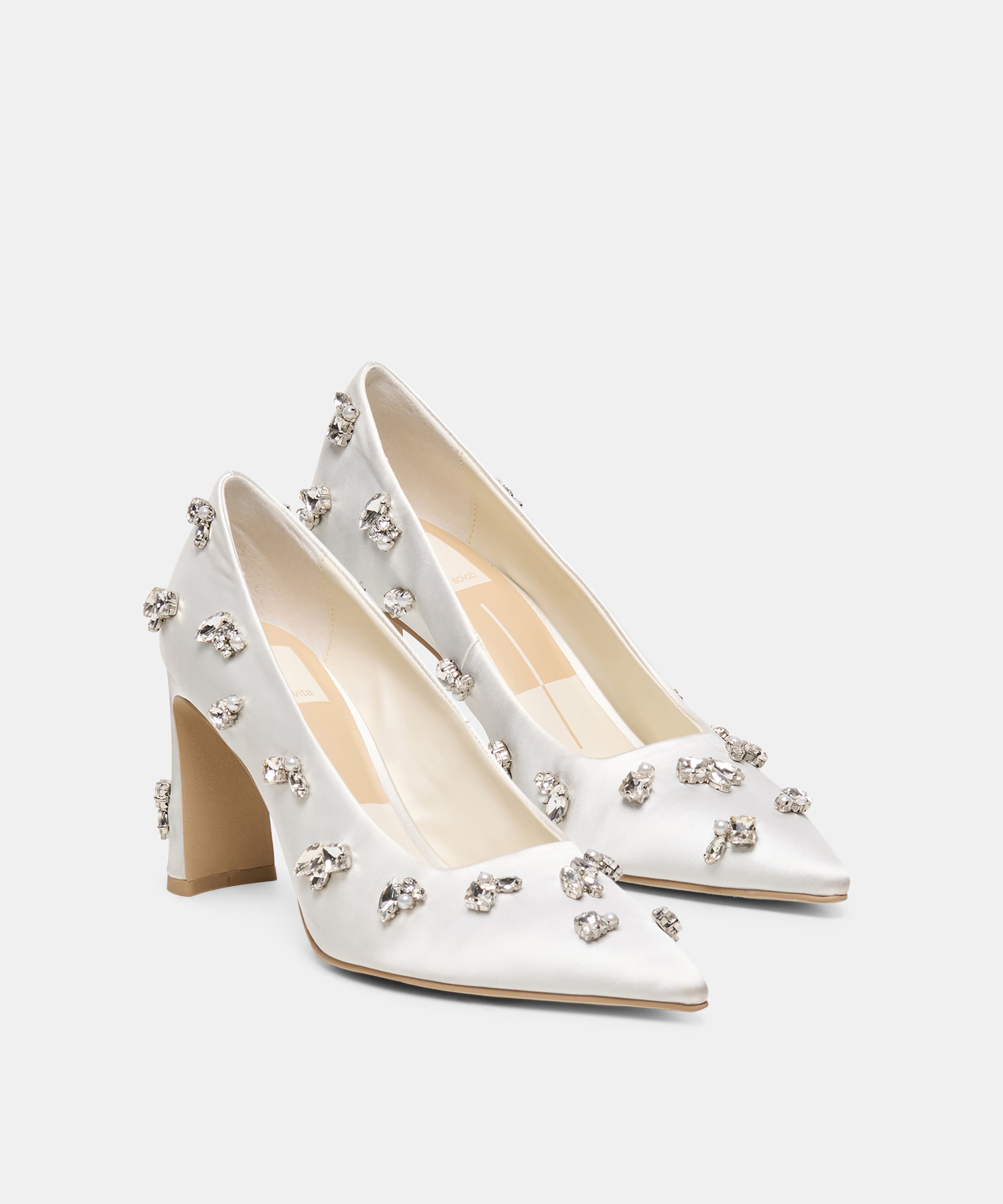 KAYNA RHINESTONE HEELS WHITE SATIN