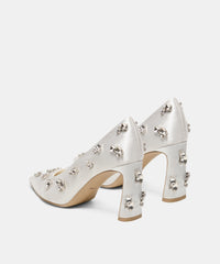 KAYNA RHINESTONE HEELS WHITE SATIN