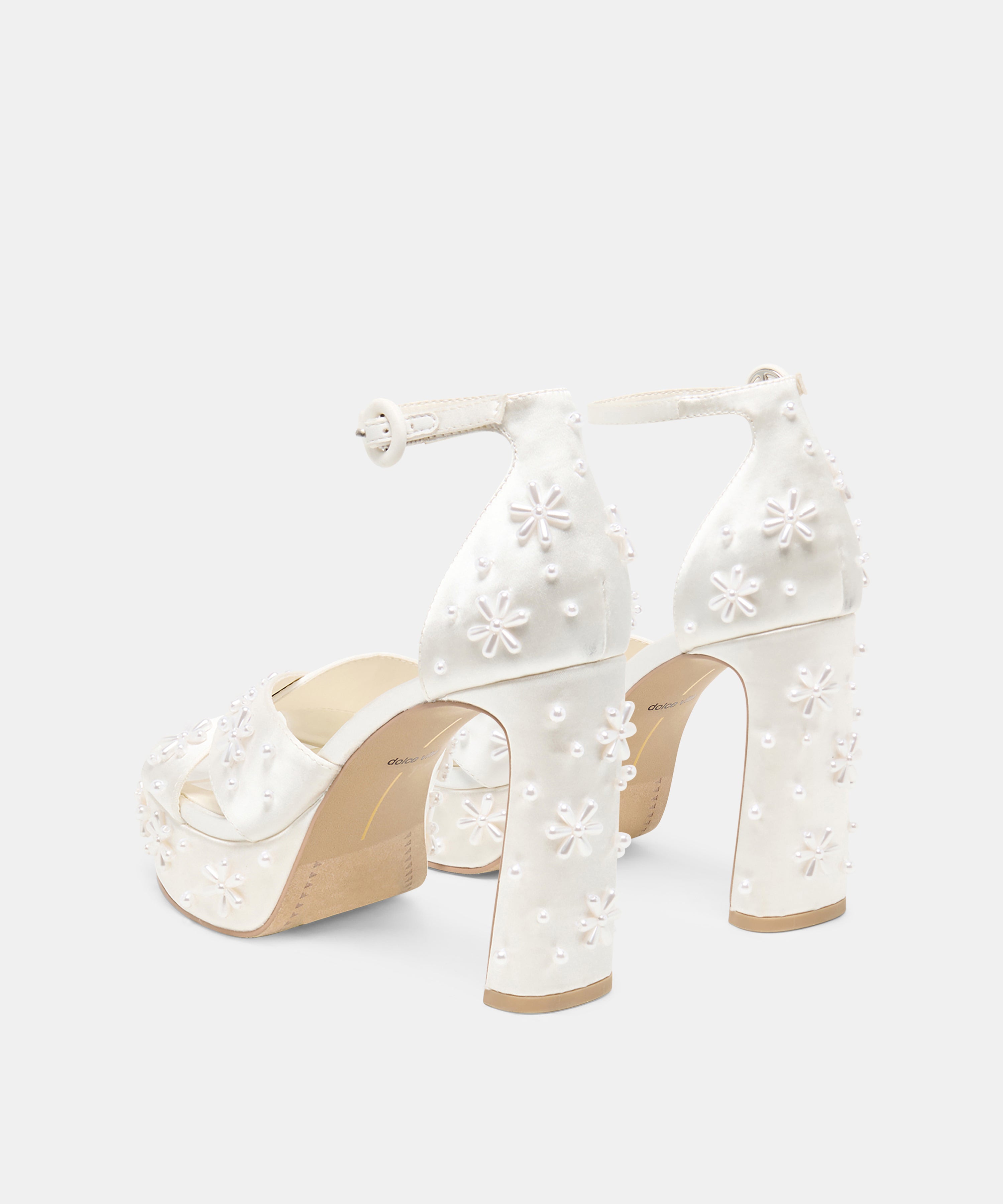 POPPY PEARL HEELS WHITE SATIN