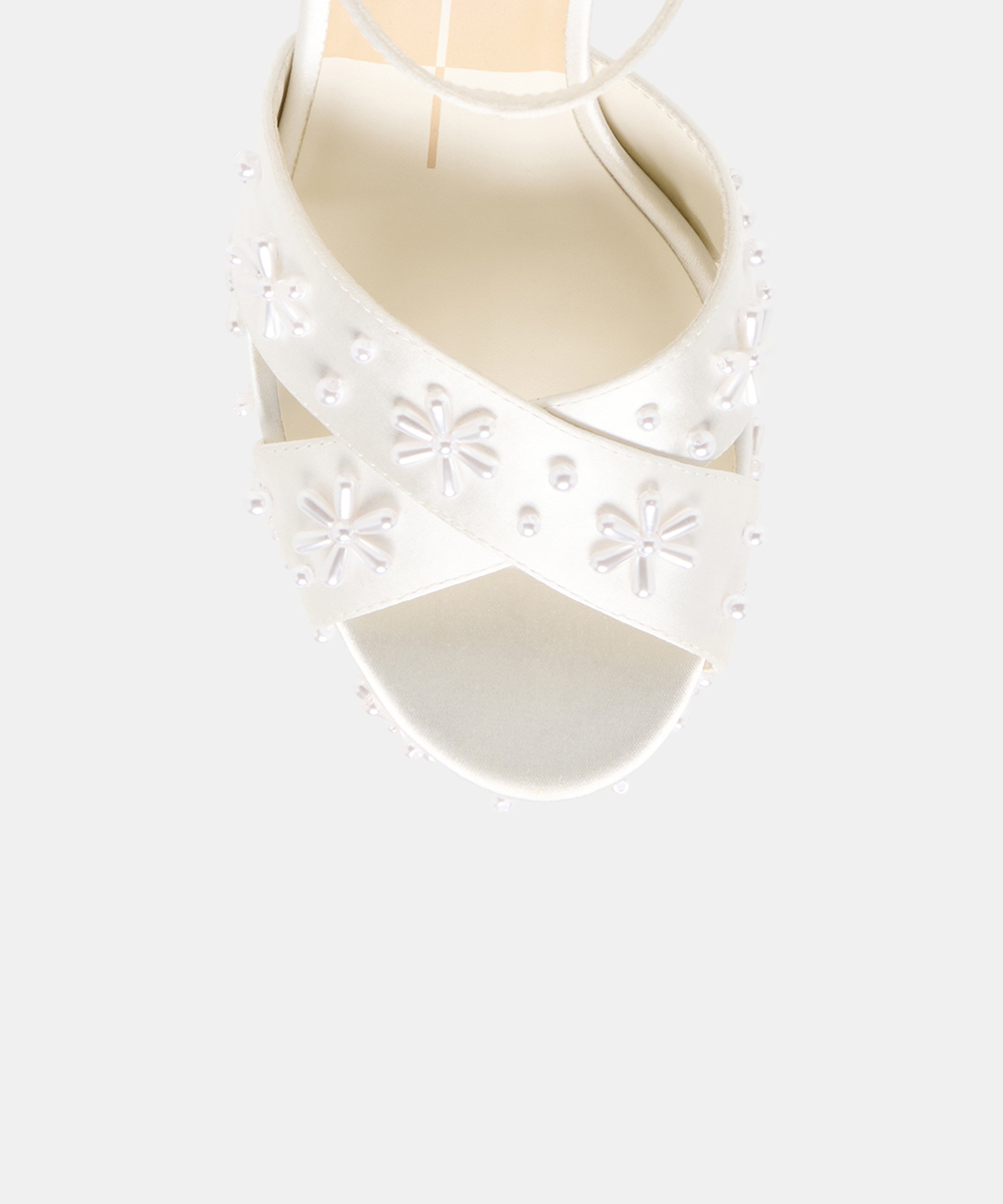 POPPY PEARL HEELS WHITE SATIN