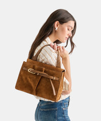 BORGO HANDBAG DARK TAN SUEDE