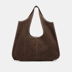 PAVA TOTE MID BROWN EMBOSSED SUEDE