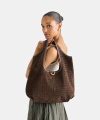 PAVA TOTE MID BROWN EMBOSSED SUEDE