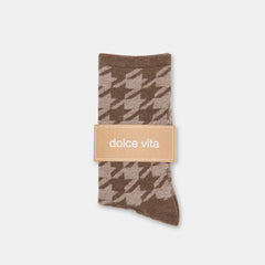 HOUNDSTOOTH CREW SOCKS ESPRESSO