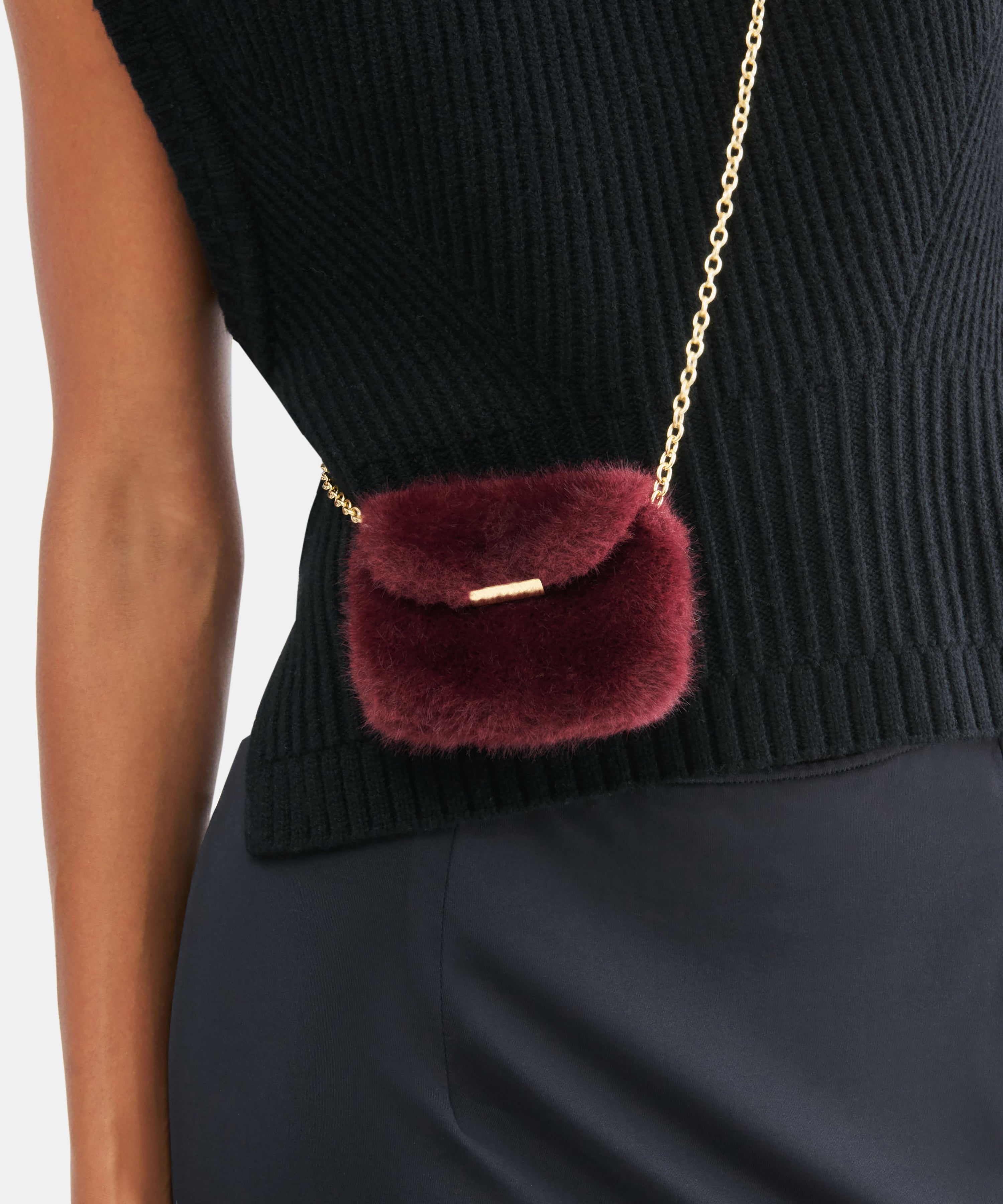 BRINDI CROSSBODY WALLET BURGUNDY FAUX FUR