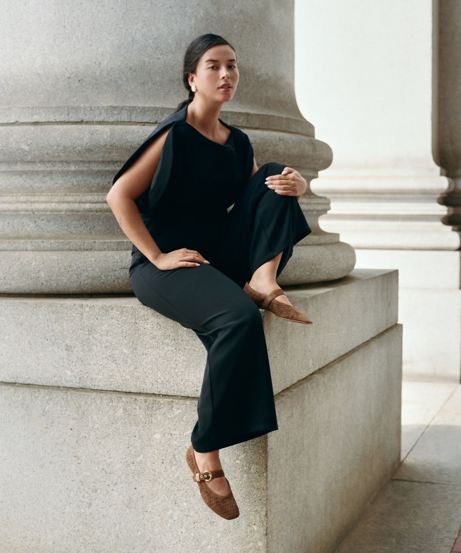 MIKELA BALLET FLATS COCOA PERFORATED SUEDE