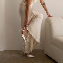 KAMRA PEARL MID HEELS TRUE WHITE SATIN